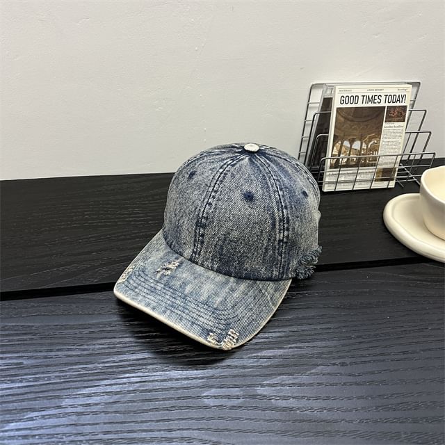 Distressed Cap Denim Baseball