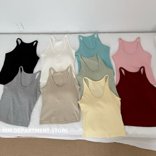 Neck Knit Scoop Tank Top Plain