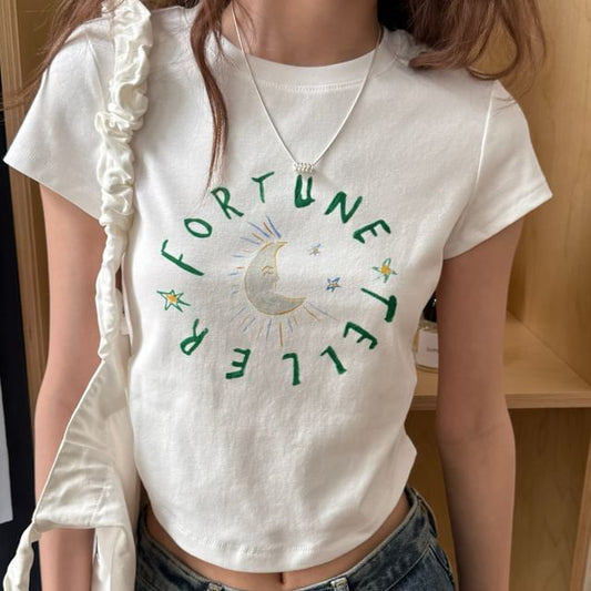 Short-Sleeve Lettering T-Shirt Crop Crewneck