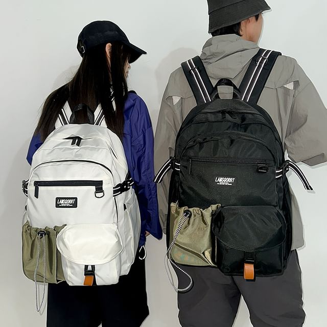 Lettering Contrast Backpack Pocket