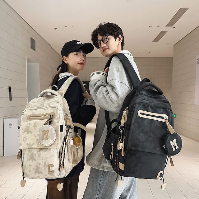 Camouflaged Backpack / Print Purse Set Coin