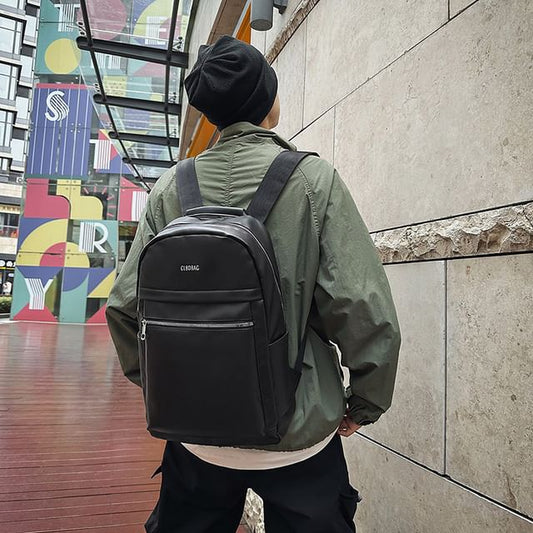 Faux Lettering Backpack Leather