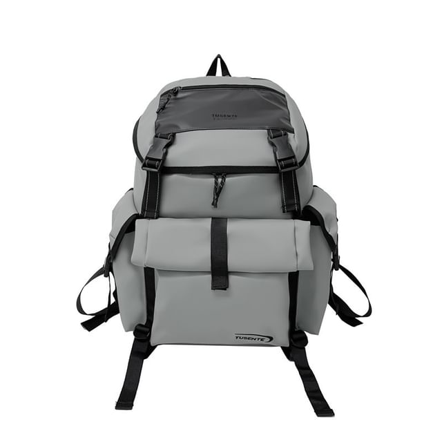 Lettering Backpack Faux Leather Buckled