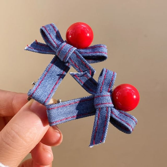 Hair Denim Bow Clip Set