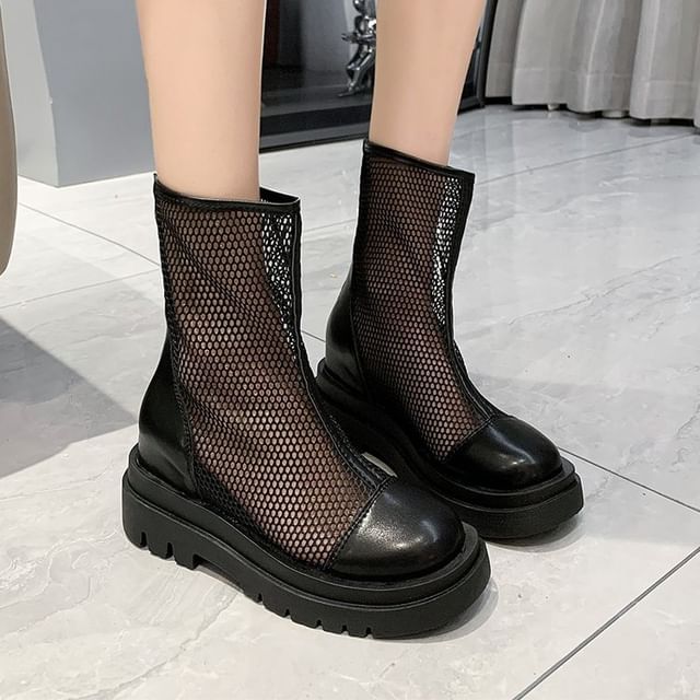 Mesh Plain Short Boots Platform