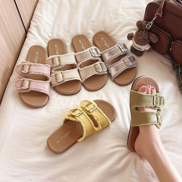 Plain Buckled Slide Sandals