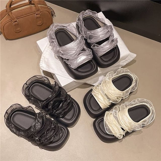 Ruffle Sandals Platform Trim Slide