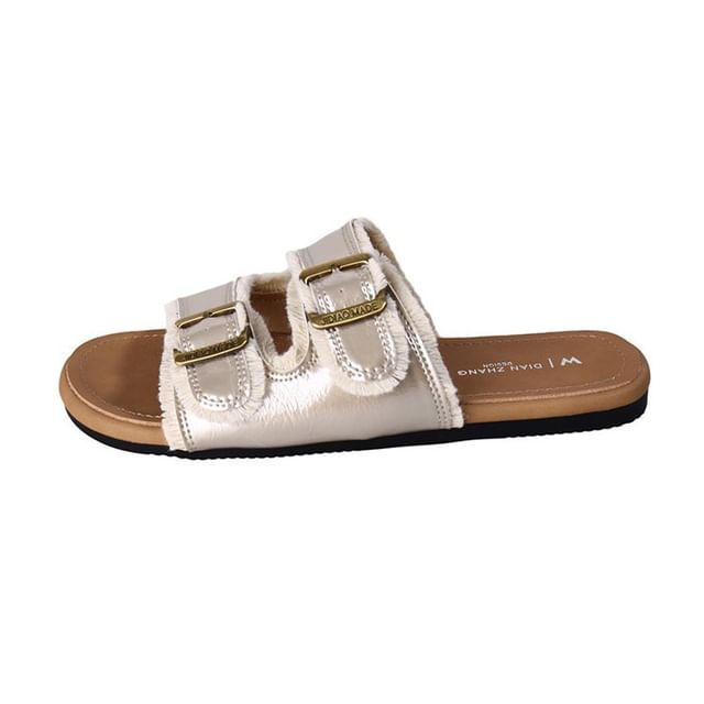 Plain Buckled Slide Sandals