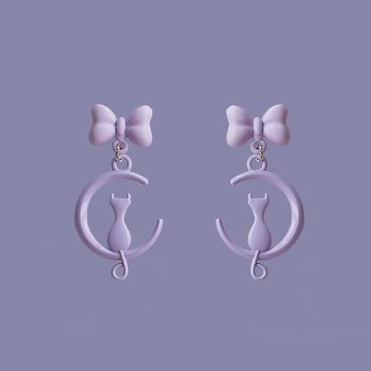 / Cat Clip Earring Moon Dangle On
