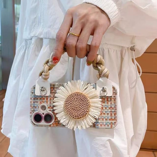 Set Woven Adhesive / Lanyard Decoration Phone Sunflower Strap Case