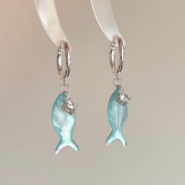 Fish Drop Earring Hoop Rhinestone
