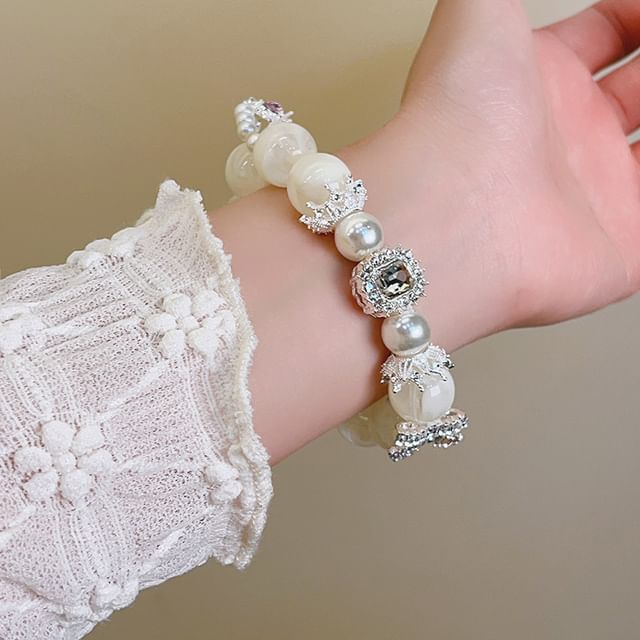 Rhinestone Bracelet Pearl Faux Beaded