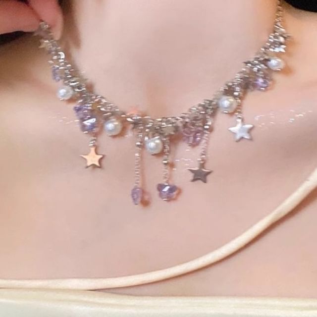 Butterfly Necklace Pearl Faux Fringed Star