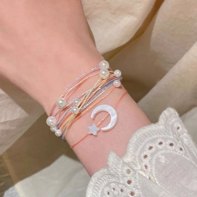String Layered Pearl Faux Bracelet Moon