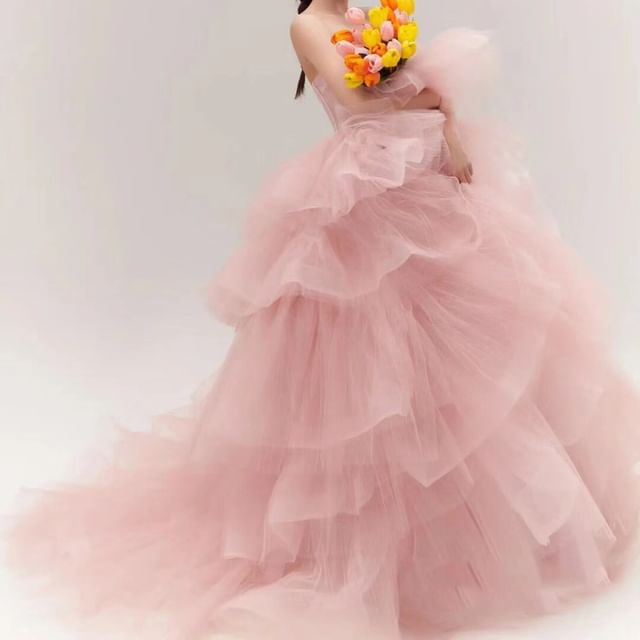 Tiered Wedding Gown Plain Strapless