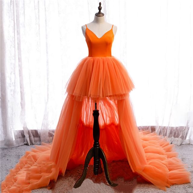 Gown Spaghetti Strap Plain Tiered Wedding