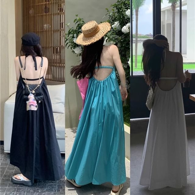 Maxi Print Sleeveless Halter Neck Dress