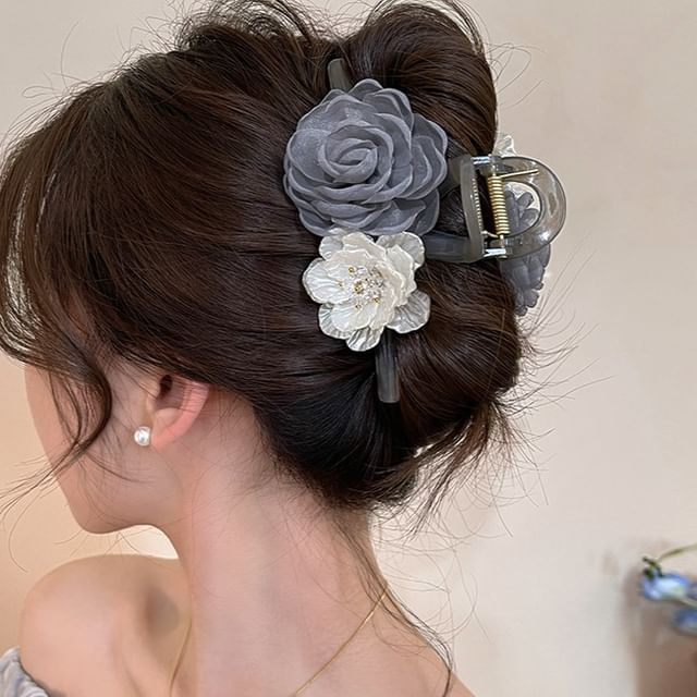Acrylic Fabric Hair Clip Floral Claw