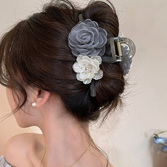 Acrylic Fabric Hair Clip Floral Claw
