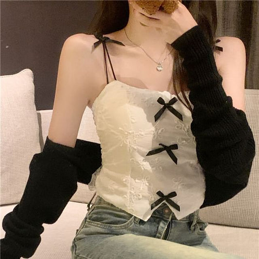 Cami Crop Top Accent Lace Ribbon