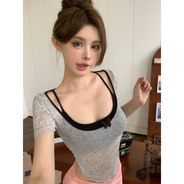 + Neck Square Top Set: Camisole Short-Sleeve