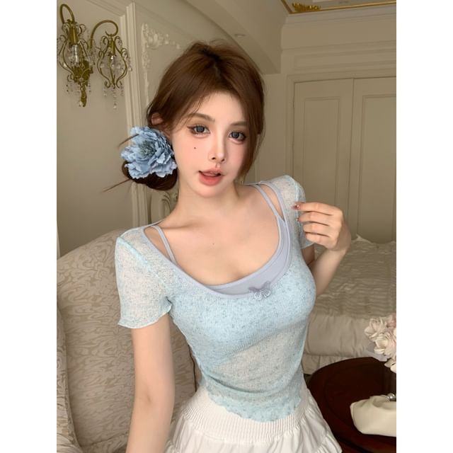 + Neck Square Top Set: Camisole Short-Sleeve