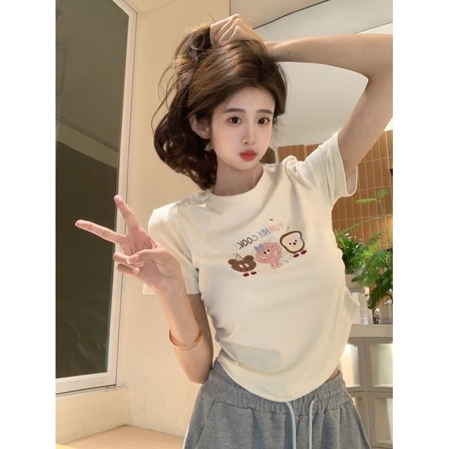 Embroidered Crewneck Crop T-Shirt Short-Sleeve