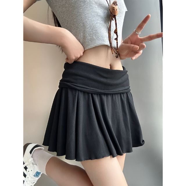 Plain Rise Mini Skirt Low