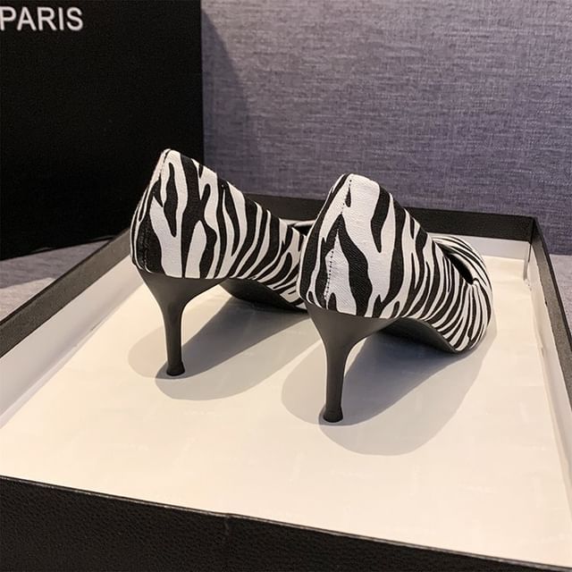 Print Stiletto Zebra Toe Pumps Pointed