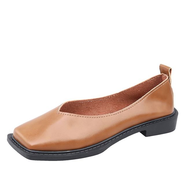 Toe Square Leather Faux Flats