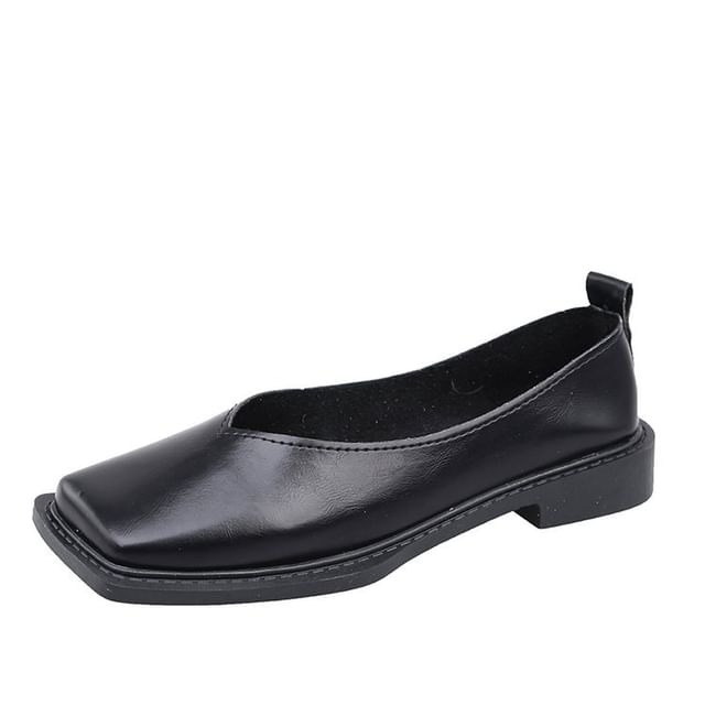 Toe Square Leather Faux Flats