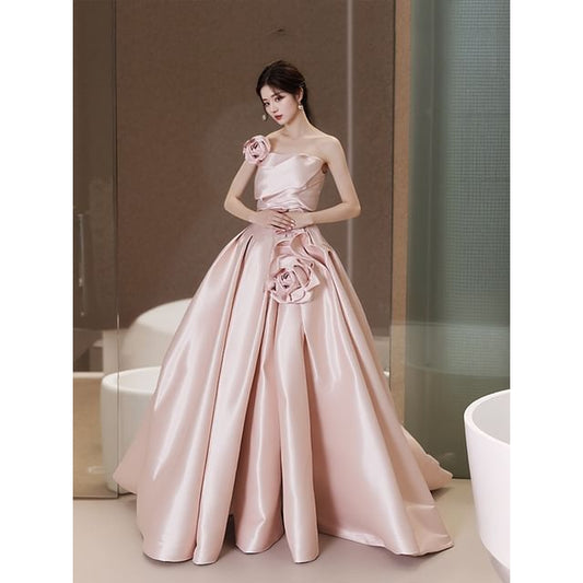 Detail Wedding Plain Gown Strapless Flower Ball