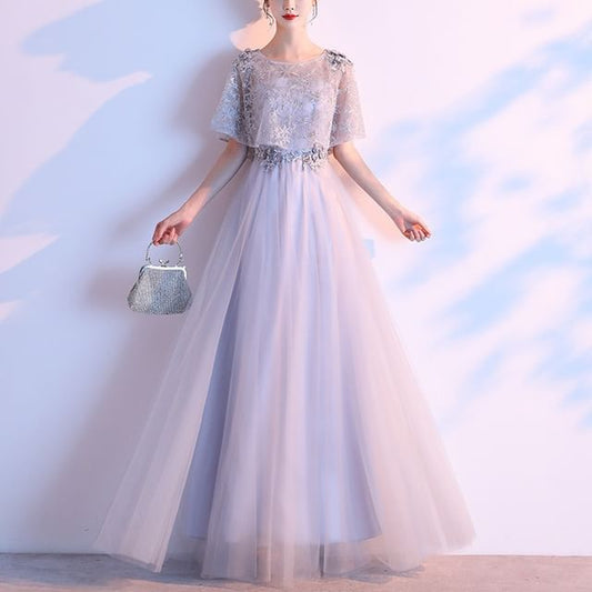 Designs) Panel A-Line Gown Lace Short-Sleeve Evening (Various