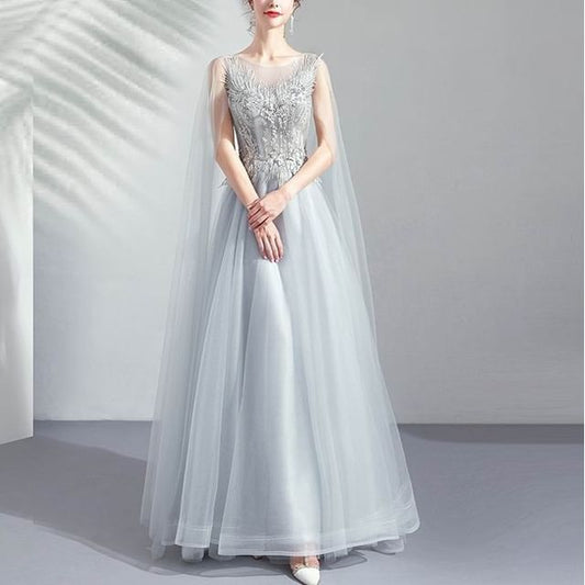 A-Line Embroidered Gown Evening Mesh Sleeveless Floral