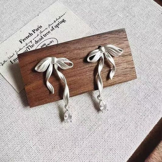 Clip-On Bow Drop / Earring Rhinestone