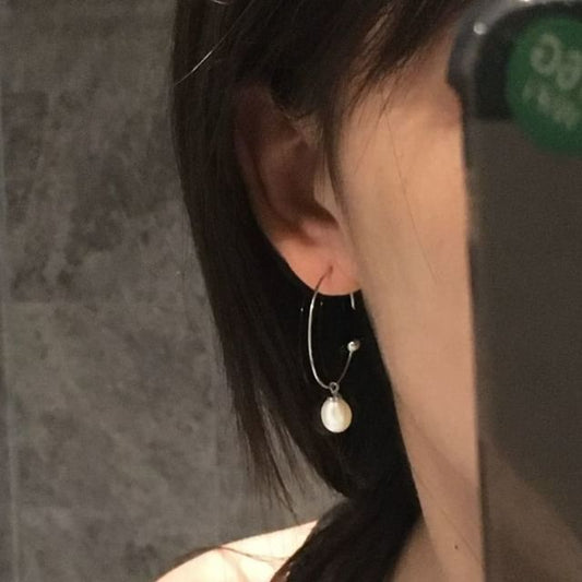 Hoop Open Earring Drop Pearl Faux