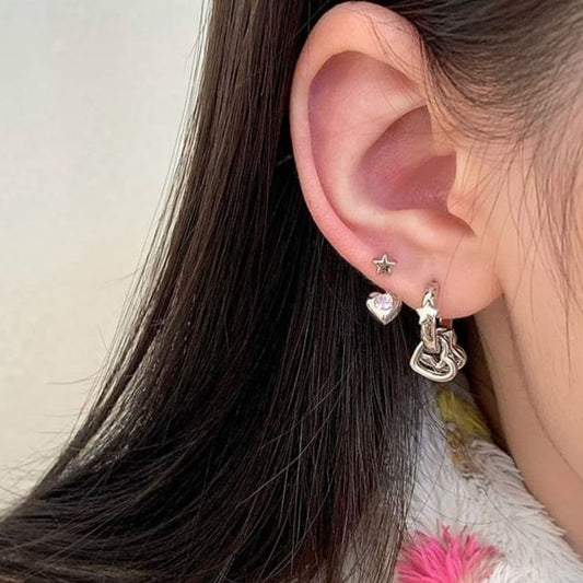 Earring Rhinestone Asymmetrical Star Heart