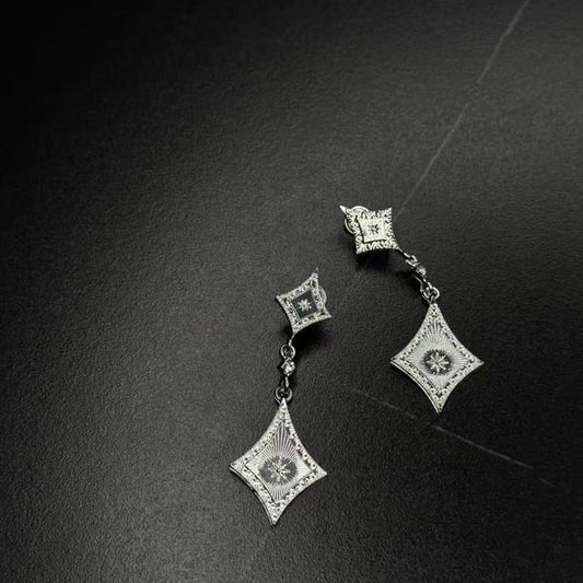 Rhinestone Clip-On Earring Drop Rhombus