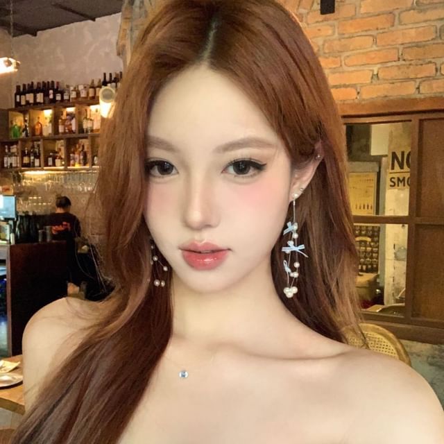 Faux Earring Pearl Bow Fringed Drop