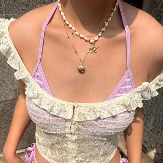 Chain Pendant Station Starfish Set: Necklace Shell +