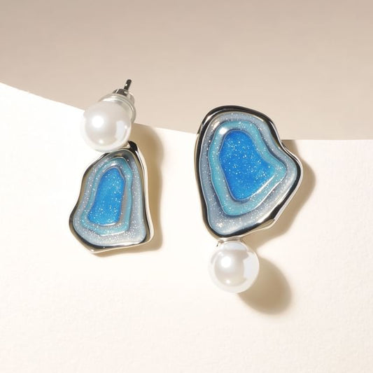 Asymmetrical Earring Faux Drop Glitter Pearl