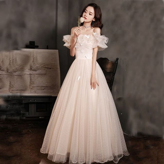 A-Line Plain Evening Bow Designs) Shoulder (Various Detail Off Gown