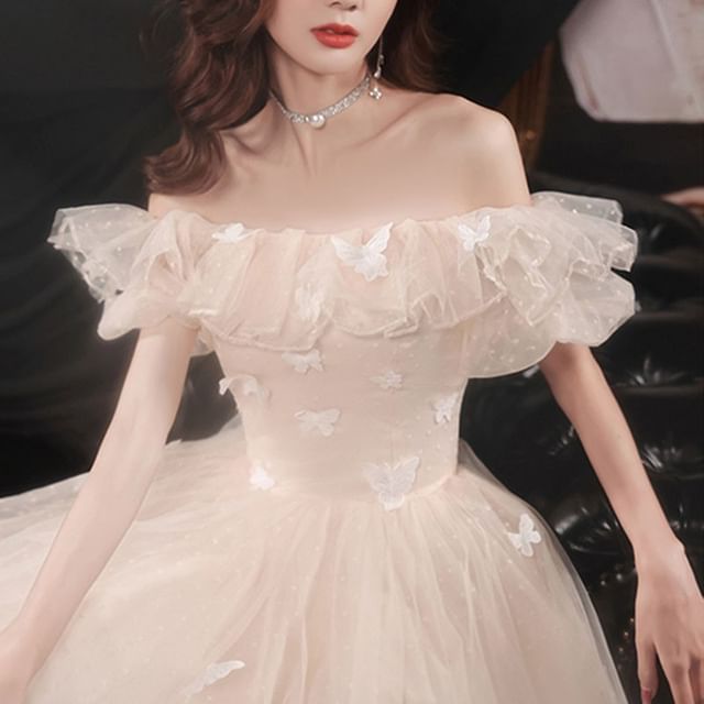 A-Line Plain Evening Bow Designs) Shoulder (Various Detail Off Gown