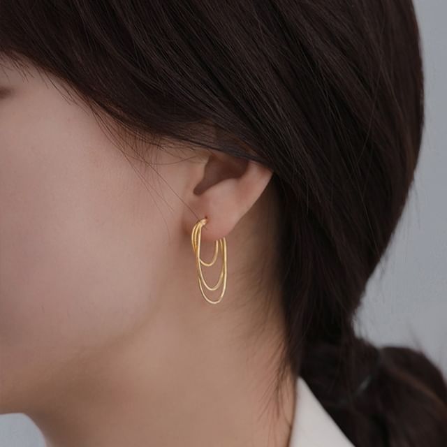 Earring Silver Hoop Sterling 925 Layered