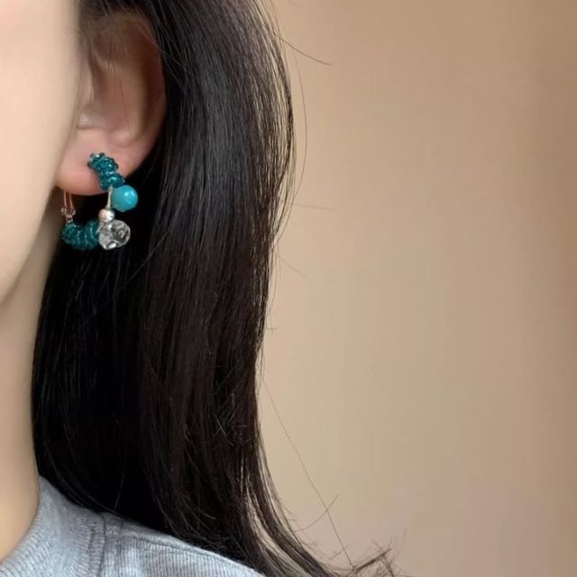 Earring Faux Hoop Alloy Leverback Bead Gemstone