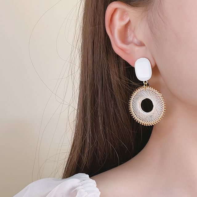 Earring Disc Drop Woven Alloy