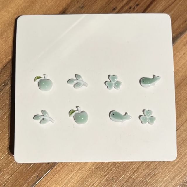 Ceramic Stud Earring Pairs: / Clover 4 Leaf Whale Apple