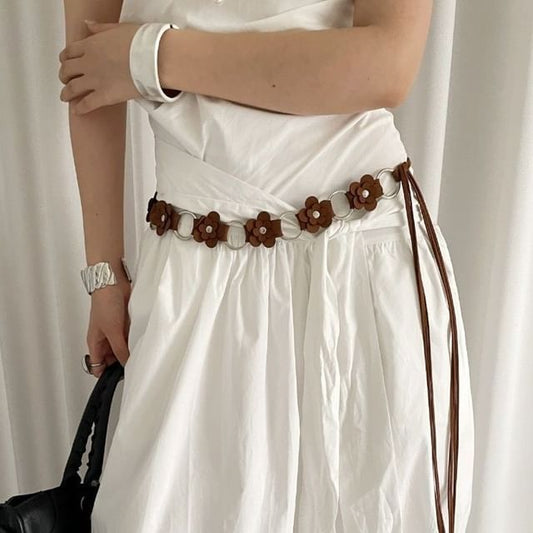 Faux Chain Floral Alloy Leather Waist