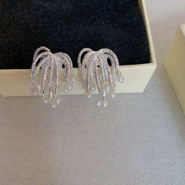 Fringed Alloy Earring Pearl Faux Firework