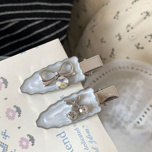 2: Bow Clip Alloy Cherry Set Rhinestone Hair of /